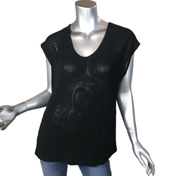 Vintage Nicole Studio Size 14 Large Tunic Knit Blouse Cap Sleeve Top Black - Picture 1 of 15